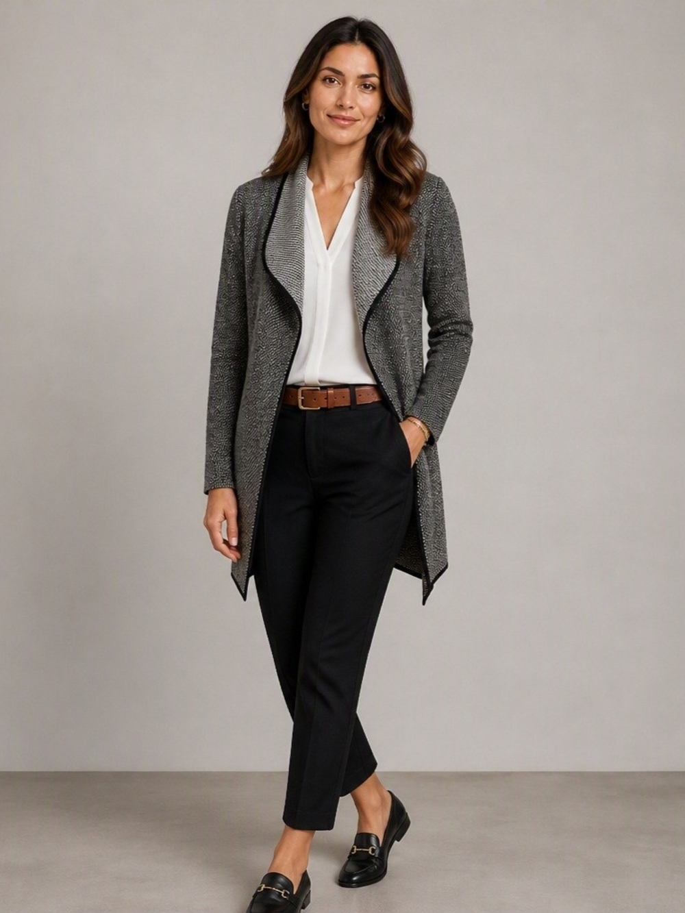 Colebrooke by Wintermoor Long Grey Marled Cardigan M Open Front Business Casual